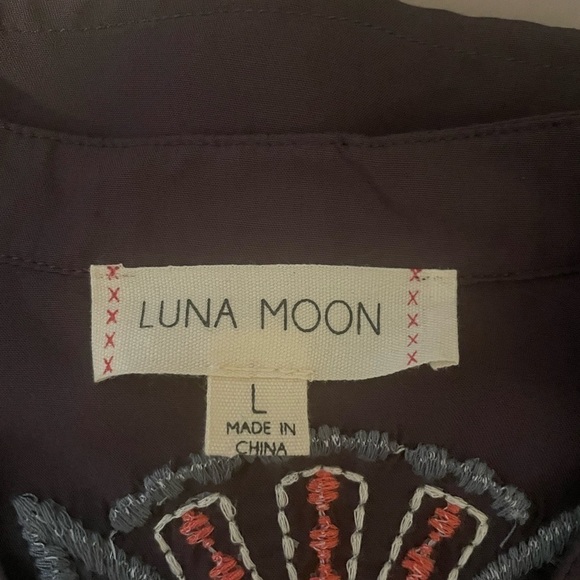 Luna Moon Womens Embroidered Gray Tunic Size Large Boho, oversized, festival - Picture 8 of 8